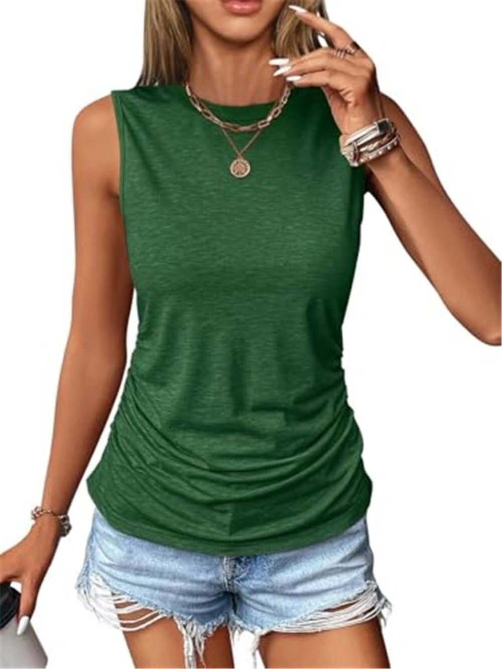 Womens Ruched Tank Top Sleeveless Going Out Fitted Casual Summer Top